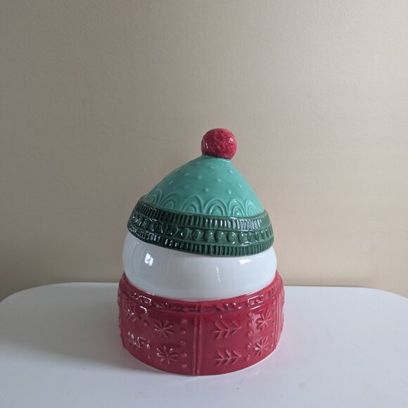 CHRISTMAS SNOWMAN VINTAGE CERAMIC COOKIE JAR - Picture 2 of 5